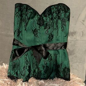 Green and Black Lace Corset